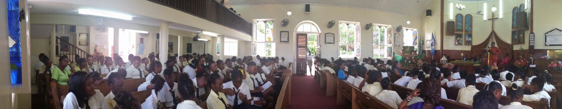 School assembly — panoramic view